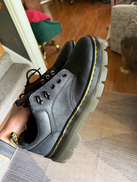 Dr. Martens Black Leather Low-Top Oxfords with Yellow Welt Stitching main image 4